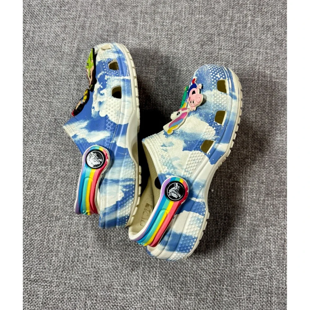 Crocs Kids Blue Cloud Rainbow Clog Shoes Toddler 9 Disney Peppa Jibbitz Charms